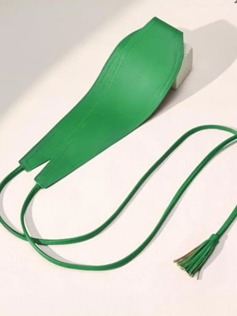 Green Wide Cinch Obi Belt Tassel Tie